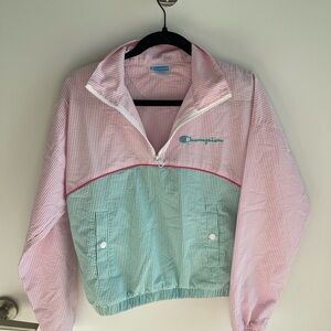 Champion Pink and Green Striped Jacket Vintage Look